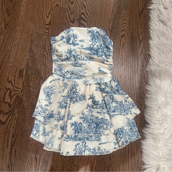 Cider Toile Strapless Ruffle Mini Dress - Picture 2 of 4